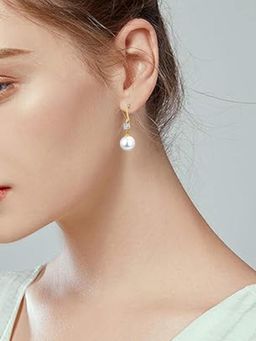 Peora - Pearl & Crystal Silver Plated White Drop Earrings