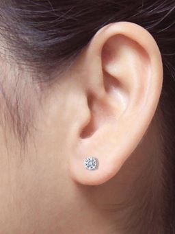 Peora - American Diamond Silver Plated White Stud Earrings