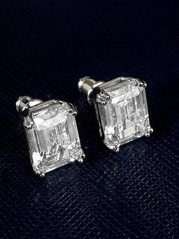 Peora - American Diamond Silver Plated White Stud Earrings