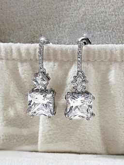 Peora - American Diamond Silver Plated White Drop Earrings