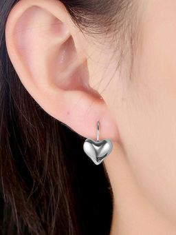 Peora - Silver Plated Fancy Heart Clutch Back Drop Earrings