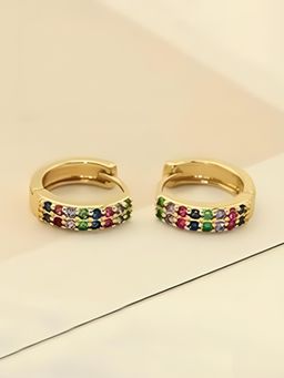 Peora - Gold Plated Multi-Color Cubic Zirconia Hoop Earrings