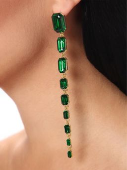 Peora - Gold Plated Green Crystal Long Dangle Earrings
