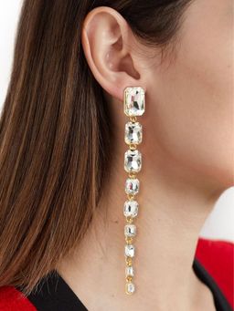Peora - Gold Plated White Crystal Long Dangle Earrings