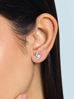 Peora - Silver Plated White Cubic Zirconia & Pearl Stylish Stud Earrings