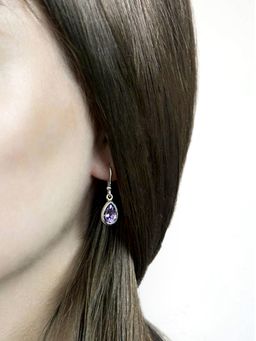Peora - Silver Plated Purple Crystal Tear Drop Earrings