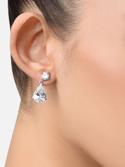 Peora - Silver Plated White Crystal Tear Drop Earrings