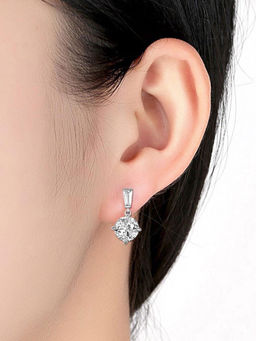 Peora - Silver Plated White Baguette & Crystal Drop Earrings
