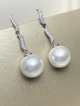 Peora - Silver Plated White Cubic Zirconia & Pearl Drop Earrings