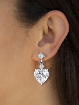 Peora - White Crystal Heart Shaped Drop Earrings