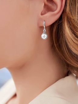 Peora - Silver Plated White Pearl Infinity Drop Earrings