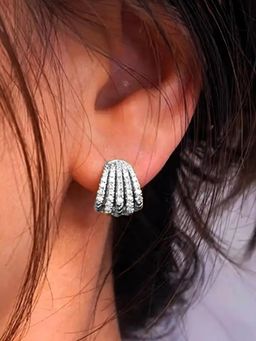 Peora - Silver Plated White Cubic Zirconia Shell Shaped Hoop Earrings
