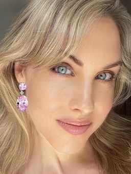 Peora - Silver Plated Pink Crystal Drop Earrings