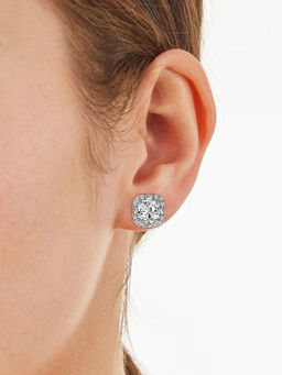 Peora - Silver Plated White CZ & Crystal Stylish Stud Earrings