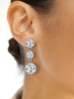 Peora - Silver Plated White Crystal Trendy Drop Earrings