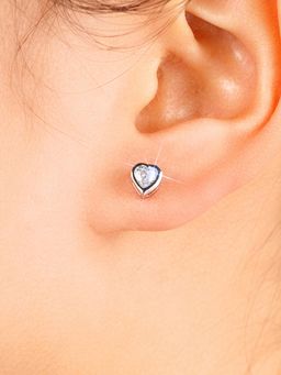 Peora - Silver Plated White Crystal Heart Shaped Stud Earrings