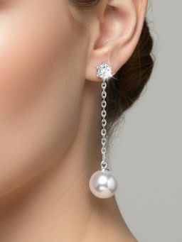 Peora - Silver Plated White Pearl Fancy Drop Earrings