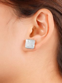Peora - Silver Plated White Cubic Zirconia Fancy Square Shape Stud Earrings