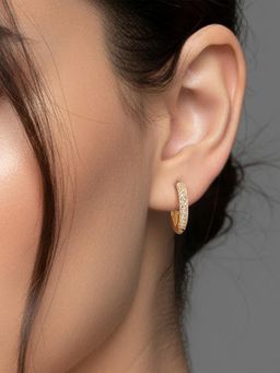 Peora - Gold Plated White Cubic Zirconia Fancy Hoop Earrings