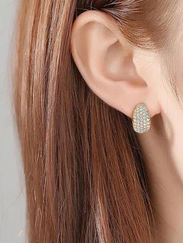 Peora - Gold Plated White Cubic Zirconia Fancy Hoop Earrings