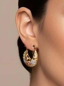 Peora - Gold Plated Multi-Color Floral Design Fancy Hoop Earrings