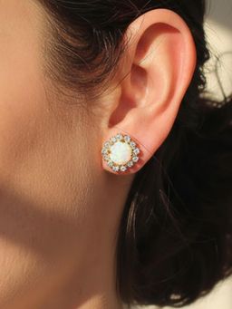 Peora - Gold Plated White Cubic Zirconia Fancy Stud Earrings