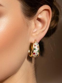 Peora - Gold Plated Multi-Color Cubic Zirconia Fancy Hoop Earrings