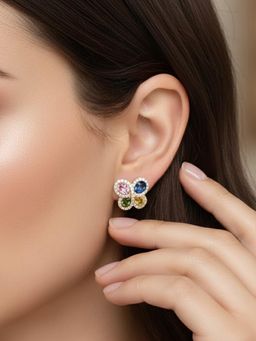 Peora - Gold Plated Multi-Color Crystals Butterfly Design Fancy Stud Earrings