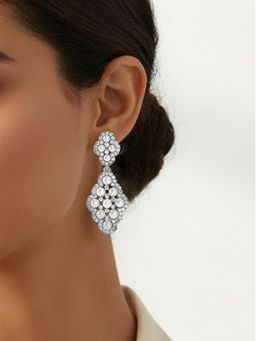 Peora - Silver Plated White Crystals Dangle Earrings