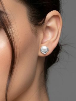 Peora - Silver Plated Pearl Fancy Stud Earrings