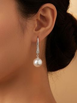 Peora - Silver Plated White Pearl Fancy Drop Earrings