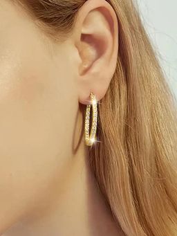 Peora - Gold Plated White Cubic Zirconia Fancy Hoop Earrings
