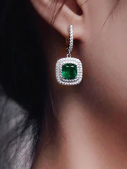 Peora - Silver Plated Cubic Zirconia Green Hoop Earrings