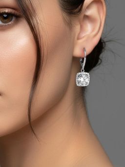 Peora - Silver Plated Cubic Zirconia White Hoop Earrings