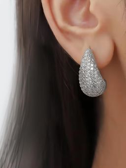 Peora - Silver Plated White Cubic Zirconia Fancy Drop Earrings