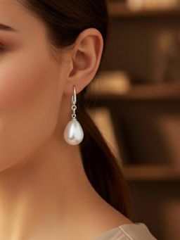 Peora - Silver Plated White Pearl Drop Earrings