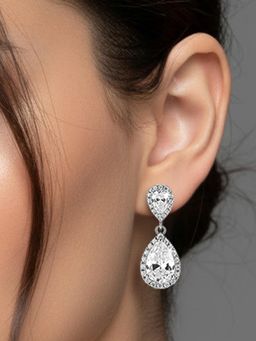 Peora - Silver Plated White Cubic Zirconia & Crystal Drop Earrings