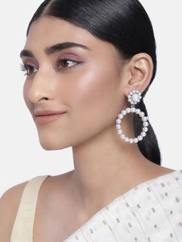 Peora - Silver Plated White Unshaped Pearl Drop Earrings