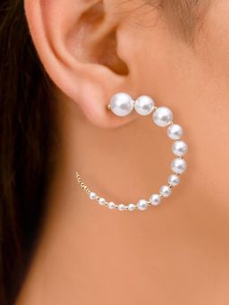 Peora - Gold Plated White Pearl Hoop Earrings