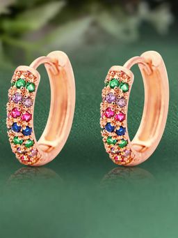 Peora - Rose Gold Plated Multi-Color CZ Hoop Earrings