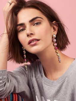 Peora - Gold Plated Multi-Color Crystal Dangle Earrings