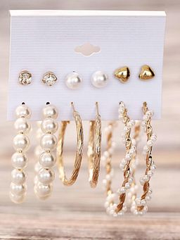 Peora - Pearl Gold Plated White Combo Earrings (Pack of 6)
