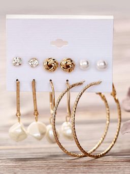 Peora - Pearl Gold Plated White Combo Earrings (Pack of 6)