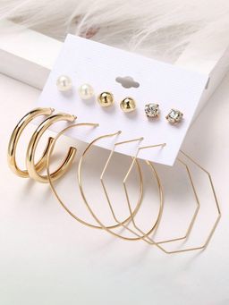 Peora - Gold Plated White Combo Geometrical Earrings (Pack of 6)