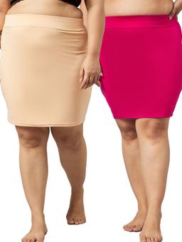 Secrets By ZeroKaata - Women Plus Size Solid Seamless Skirt Shapewear (Pack of 2)