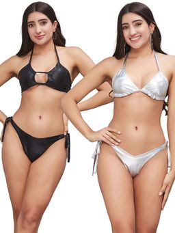Secrets By ZeroKaata - Women Metallic Halter Beach Wear Swim Bikini Set
