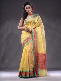 CHARUKRITI - Yellow Resham Kota Handwoven Saree With Unstitched Blouse