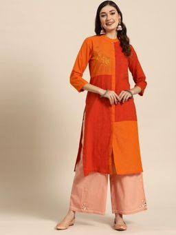Gahan - Womens Orange Ethnic Motifs Embroidered Kurta