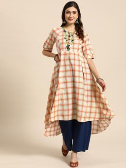 Gahan - Womens Peach Checks A-Line Kurta