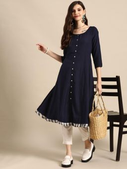 Gahan - Womens Navy Blue Solid Pure Cotton Kurta